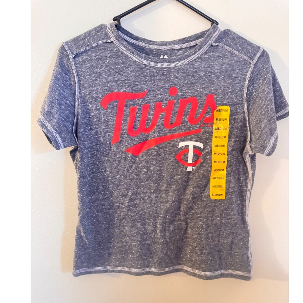 Majestic Minnesota Twins MLB Graphic Tee Heather Navy Blue Women Medium NWOT